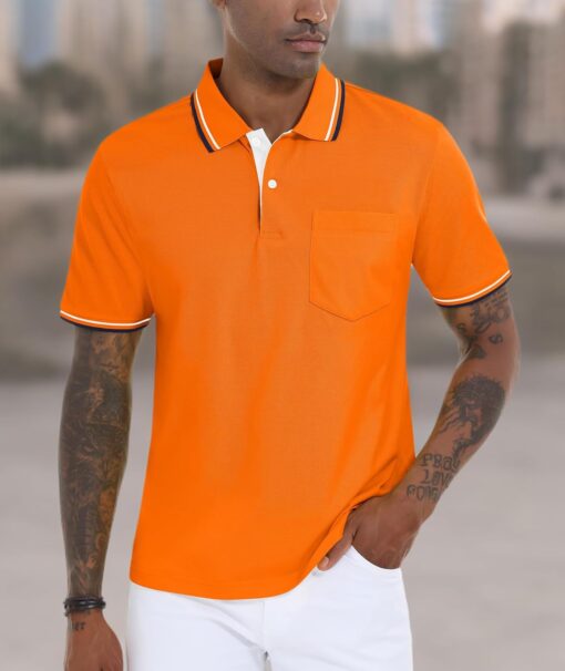 Polo Shirts for Men Short Sleeve Golf Polo with Pockets Moisture Wicking Tennis Shirt Summer Polo T-Shirts - Image 7
