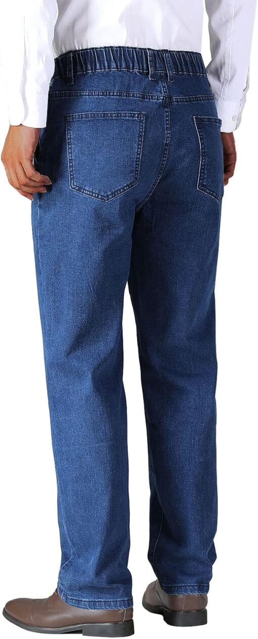 Soojun Mens Elastic Waist Jeans Relaxed Fit with Zipper and Button - Image 4