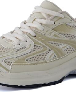 CUSHIONAIRE Sonic Women’s Comfortable Casual Walking Sneakers – Fabric & Vegan Leather Lace-Up Trainer + Memory Foam