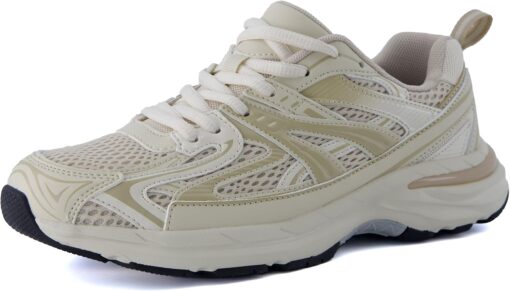 CUSHIONAIRE Sonic Women’s Comfortable Casual Walking Sneakers – Fabric & Vegan Leather Lace-Up Trainer + Memory Foam