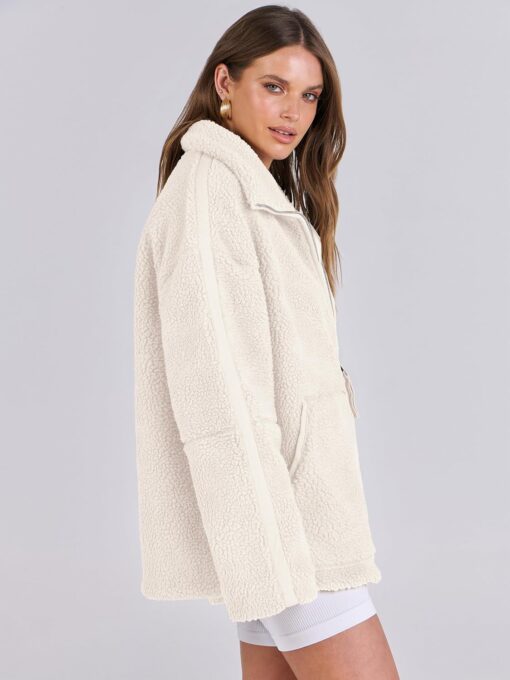 ANRABESS Womens Fleece Jacket Oversized Zip Up Sherpa Fuzzy Casual Coats Winter Fall Outerwear 2024 Clothes with Pockets - Image 3
