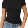 Abardsion Women's Casual Basic Going Out Crop Tops Slim Fit Short Sleeve Crew Neck Tight T Shirts 2025
