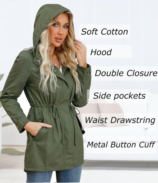 Women's Ligtweight Jackets Anorak Utility Drawstring Waist Hoodie Zip Up Fall Casual Coat with Pockets - Image 2