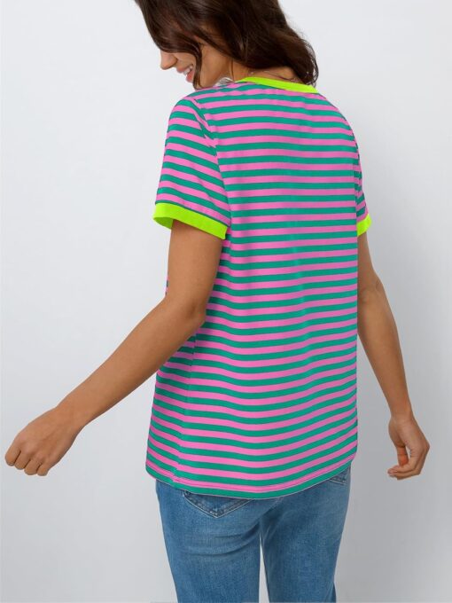 AUTOMET T Shirts for Women Striped Crewneck Casual Basic Summer Tops Short Sleeve Color Block Loose Tee Shirts - Image 4