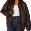 PRETTYGARDEN Women's Faux Leather Motorcycle Jacket Trendy Fall Spring Clothes Oversized Zip Up Winter Coat Outerwear