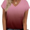 SAMPEEL Womens T Shirts V Neck Cap Short Sleeve Summer Tops Trendy 2025 Loose Casual Tshirts with Pocket