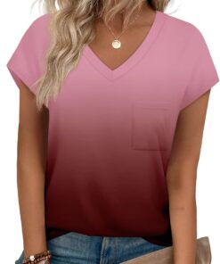 SAMPEEL Womens T Shirts V Neck Cap Short Sleeve Summer Tops Trendy 2025 Loose Casual Tshirts with Pocket