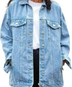 Omoone Women's Oversized Mid Long Denim Jacket Jean Biker Coat