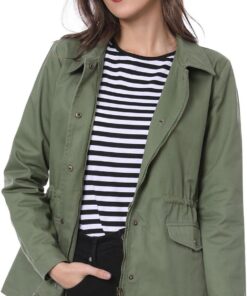 Allegra K Women's Utility Jacket Drawstring Waist 2025 Spring Flap Pockets Lightweight Jackets