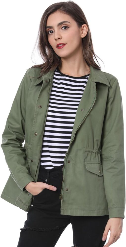 Allegra K Women's Utility Jacket Drawstring Waist 2025 Spring Flap Pockets Lightweight Jackets