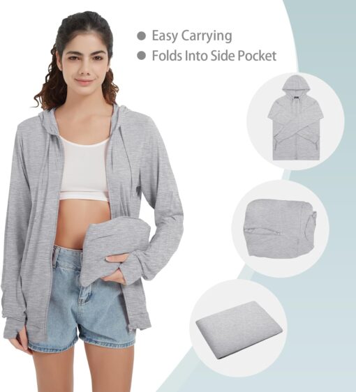 QBK Light Weight Zip Up Hoodie Thin Summer Jacket For Women - Image 3