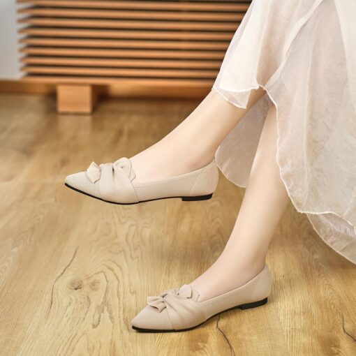 Flats for Womens Pointed Toe Ballet Flats with Bow Comfortable Knit Dressy Flats - Image 8