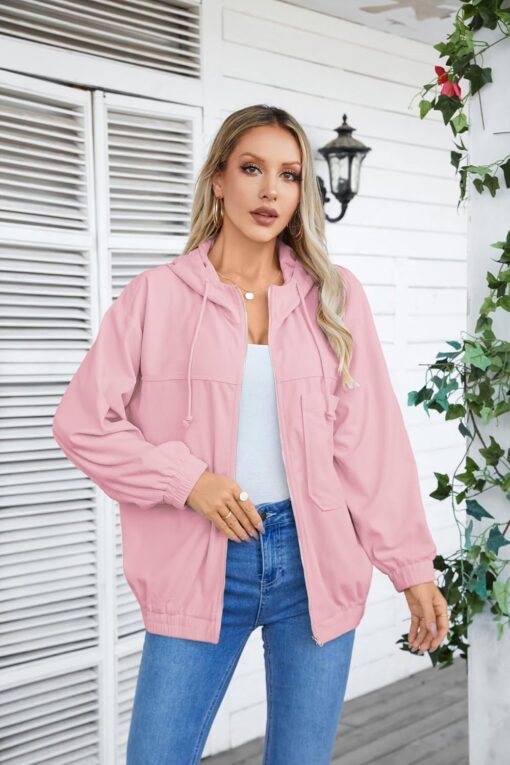 VICHYIE Corduroy Drawstring Hooded Pocket Zip Up Jacket Loose Shacket Coat - Image 3