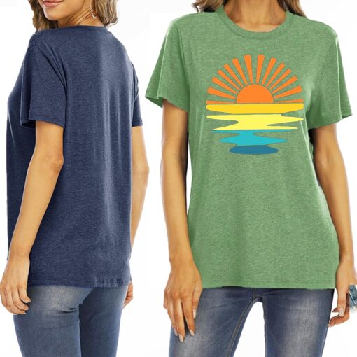 Sunrise Sunset Sunshine T Shirt for Women Outdoor Workout Hawaii Beach Sea Nature Adventure Tee Top - Image 3