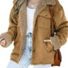 Dokotoo Corduroy Sherpa Jacket for Women Button Down Fleece Fur Collar Winter Warm Coat