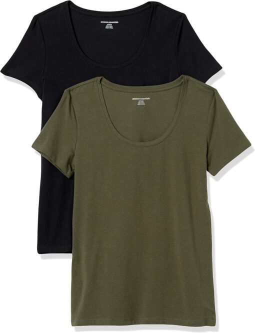 Amazon Essentials Women's Regular-Fit Short-Sleeve Scoop Neck T-Shirt (Available in Plus Size), Pack of 2