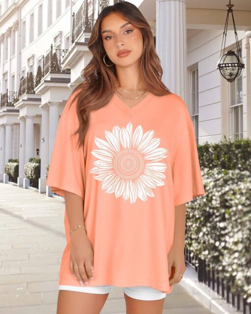 Oversized Tshirts for Women V Neck Short Sleeve Summer Casual Basic Loose Tops - Image 5