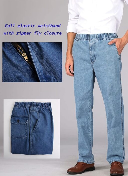Soojun Mens Casual Loose Fit Elastic Waist Jeans Denim Pants - Image 5