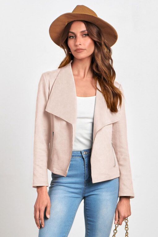 PRETTYGARDEN Women's Faux Suede Jackets 2025 Spring Fall Clothes Long Sleeve Open Front Cropped Coat Outwear - Image 6