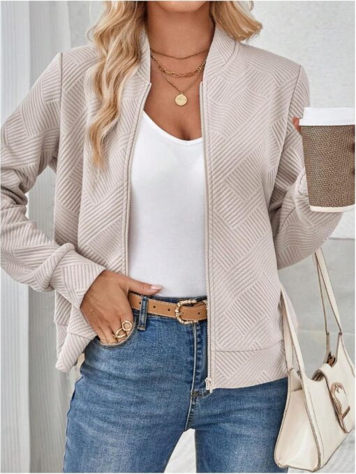 Verdusa Women's Zip Up Textured Bomber Jacket Casual Long Sleeve Outerwear - Image 5