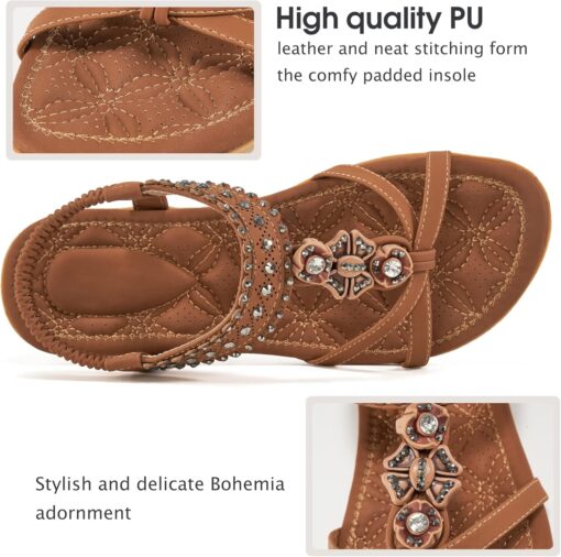 Alicegana Womens Sandals Shoes Comfort Walking with Non Slip on Casual Summer Beach Shoes Dress Ankle Elastic Jeweled Bohemian Flats - Image 2