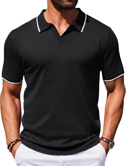 COOFANDY Mens Polo Shirts Short Sleeve Casual Knit Polo Shirt Vintage Golf T Shirts Old Money Tops