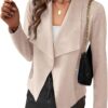 PRETTYGARDEN Women's Faux Suede Jackets 2025 Spring Fall Clothes Long Sleeve Open Front Cropped Coat Outwear