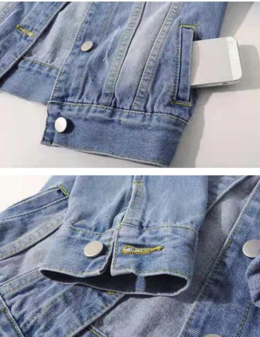 Unilexi Women's 3/4 Sleeve Colored Cropped Denim Jacket Light Wash Short Jean Jacket Trucker Coat - Image 5