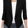 Hybrid & Company Lightweight Open Front Cardigan Classic Ruched Sleeve Work Office Blazer Suit Jackets