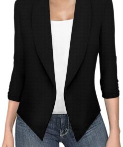 Hybrid & Company Lightweight Open Front Cardigan Classic Ruched Sleeve Work Office Blazer Suit Jackets