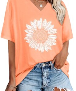 Oversized Tshirts for Women V Neck Short Sleeve Summer Casual Basic Loose Tops