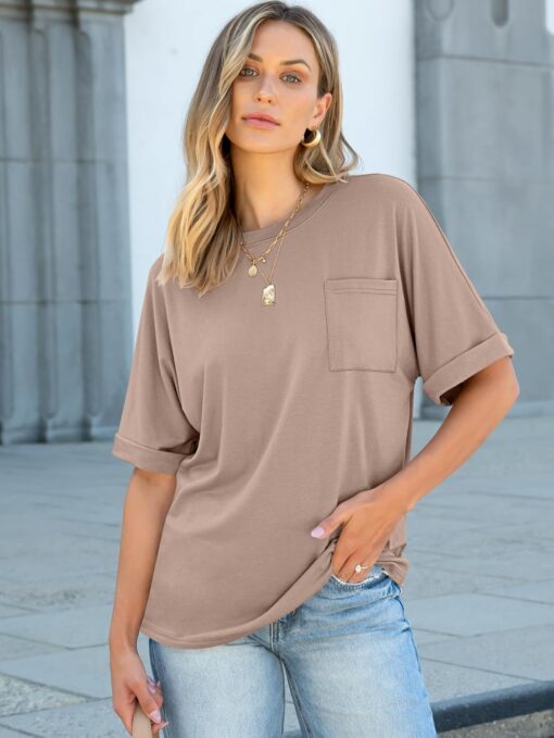 ANRABESS Women Oversized T Shirts Short Sleeve Summer Casual Loose Top Basic Tee with Pocket - Image 2