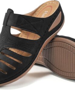HARENCE Clogs for Women Mules Shoes: Comfortable Dressy Closed Toe Platform Sandals Summer Casual Adjustable Slip On Walking Wedges