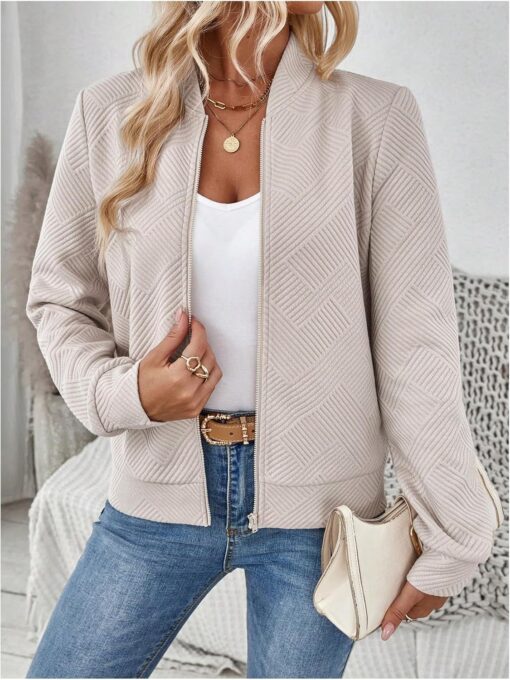 Verdusa Women's Zip Up Textured Bomber Jacket Casual Long Sleeve Outerwear - Image 3