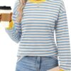 ANRABESS Long Sleeve Shirts for Women Striped Crewneck Loose Fit Tunic Tops 2025 Fall Color Block T-Shirt