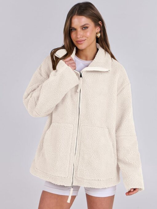 ANRABESS Womens Fleece Jacket Oversized Zip Up Sherpa Fuzzy Casual Coats Winter Fall Outerwear 2024 Clothes with Pockets - Image 6