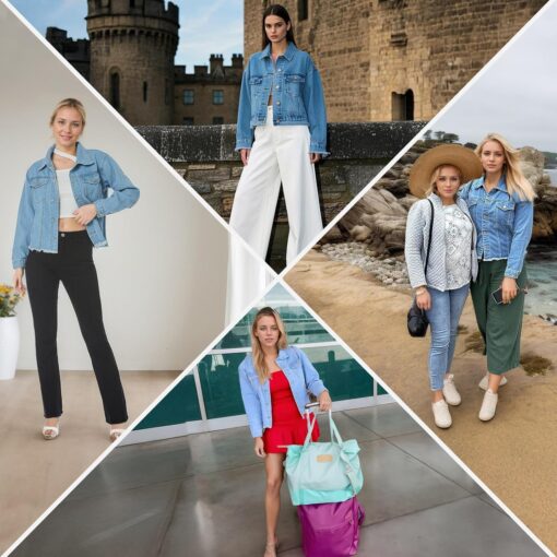 LONGBIDA Women's Jean Jacket Frayed Washed Button Up Cropped Denim Jacket With Pockets - Image 3