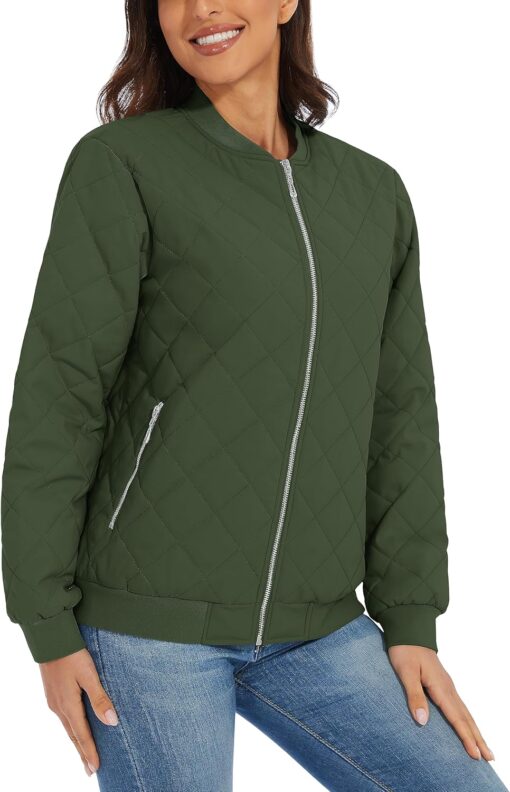 TACVASEN Women's Diamond Quilted Jackets Lightweight Casual Bomber Jacket Warm Winter Coats Full Zip with Pockets - Image 4