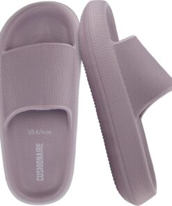CUSHIONAIRE Feather EVA Slides for Women – Comfortable Slip On Womens Slippers, Indoor Outdoor Shower Shoes, Beach Essential Cloud Slides