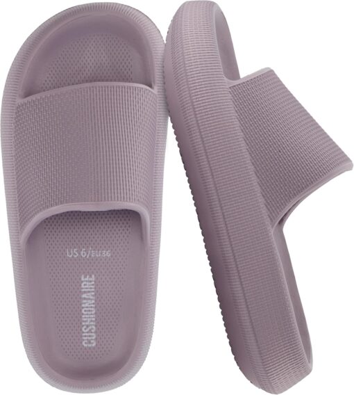 CUSHIONAIRE Feather EVA Slides for Women – Comfortable Slip On Womens Slippers, Indoor Outdoor Shower Shoes, Beach Essential Cloud Slides