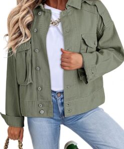 Dokotoo Women's Cargo Jean Jacket - Cropped Button Spring Fashion Coat for Women