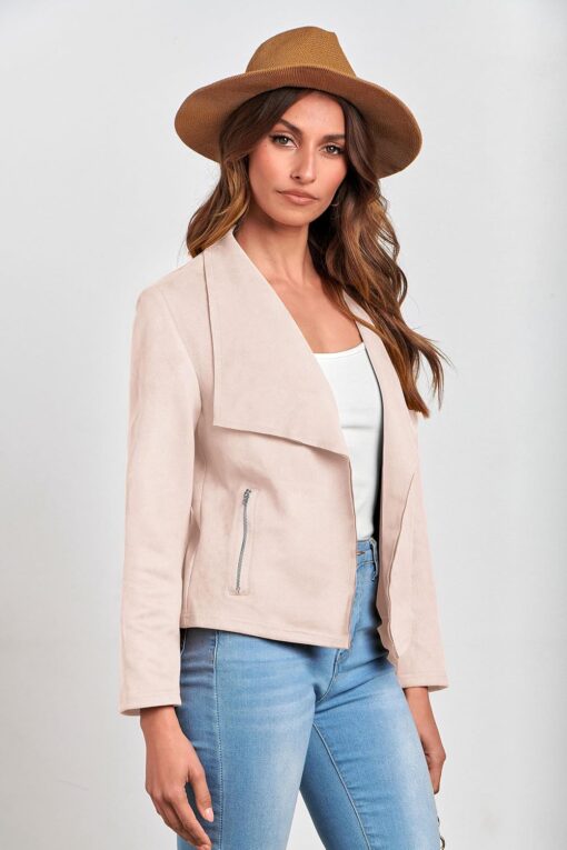 PRETTYGARDEN Women's Faux Suede Jackets 2025 Spring Fall Clothes Long Sleeve Open Front Cropped Coat Outwear - Image 5