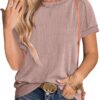 ANRABESS Womens Short Sleeve Crewneck Shirts Ribbed Knit High Low Hem T Shirt 2025 Summer Spring Casual Tops Trendy Clothes