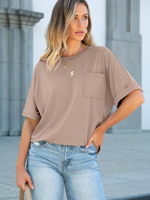 ANRABESS Women Oversized T Shirts Short Sleeve Summer Casual Loose Top Basic Tee with Pocket - Image 5