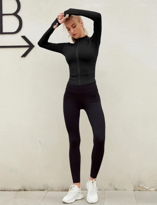 Lviefent Womens Lightweight Full Zip Running Track Jacket Workout Slim Fit Yoga Sportwear with Thumb Holes - Image 6