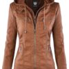 Lock and Love Women's Faux Leather Moto Biker Jacket Coat with Removable or Non-Removable Hood