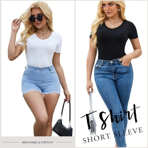 5 Pack Womens T Shirts Short Sleeve Basic Tees V Neck Fashion Tops Slim Fit Casual Summer Outfits Clothes 2025 - Image 4