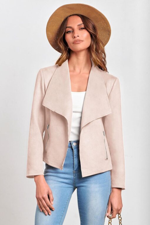 PRETTYGARDEN Women's Faux Suede Jackets 2025 Spring Fall Clothes Long Sleeve Open Front Cropped Coat Outwear - Image 9