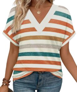 WIHOLL Womens Summer Tops Short Dolman Sleeve Shirts 2025 Fashion V Neck Outfits Clothes