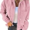 VICHYIE Corduroy Drawstring Hooded Pocket Zip Up Jacket Loose Shacket Coat